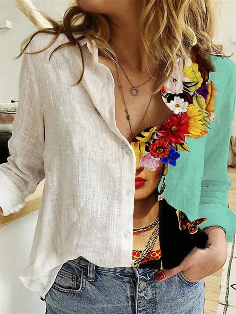 Shirt Camp Collar - Femmes printemps et automne à manches